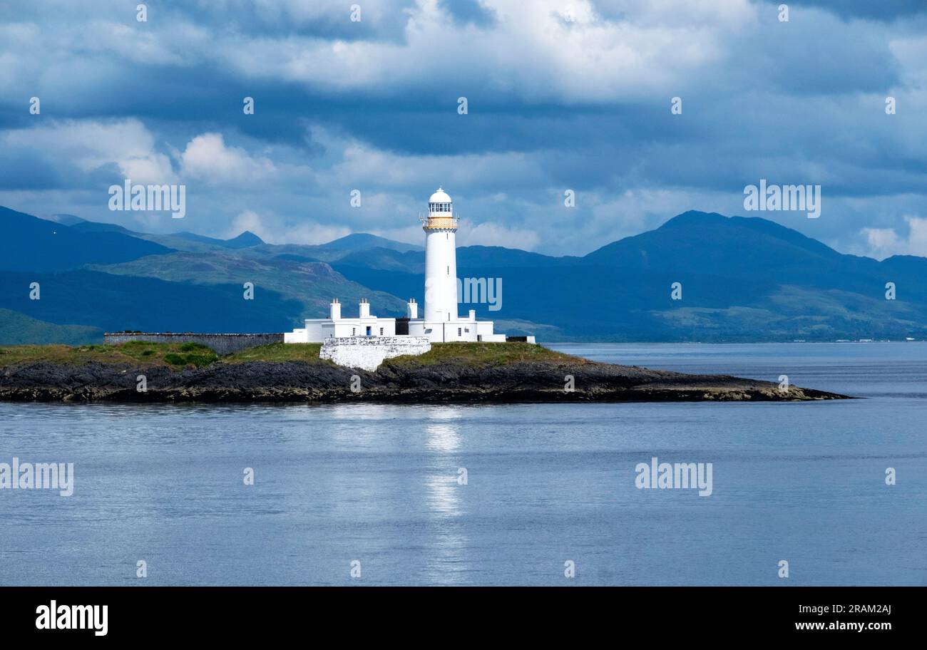 View of Lismore Lighthouse. Built by Robert Stevenson in 1833 and is situated on Eilean Musdile in the Firth of Lorne at the entrance to Loch Linnhe. Stock Photo