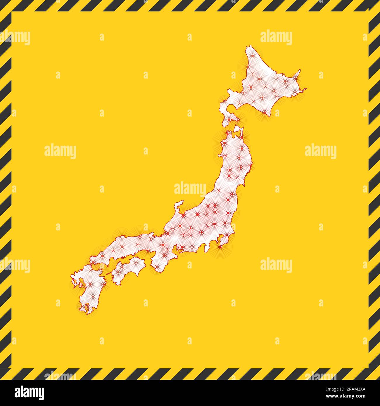 Japan closed virus danger sign. Lock down country icon. Black striped