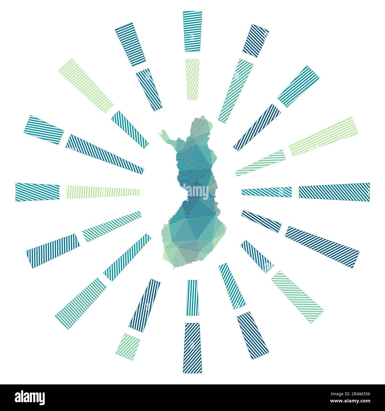 Finland sunburst. Low poly striped rays and map of the country ...