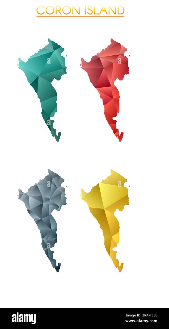 Set of vector polygonal maps of Coron Island. Bright gradient border