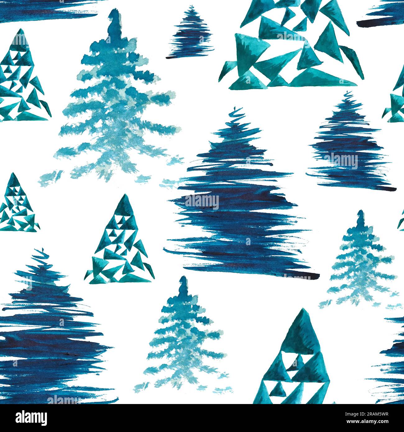 Watercolor seamless pattern Christmas tree hand drawn abstract style ...
