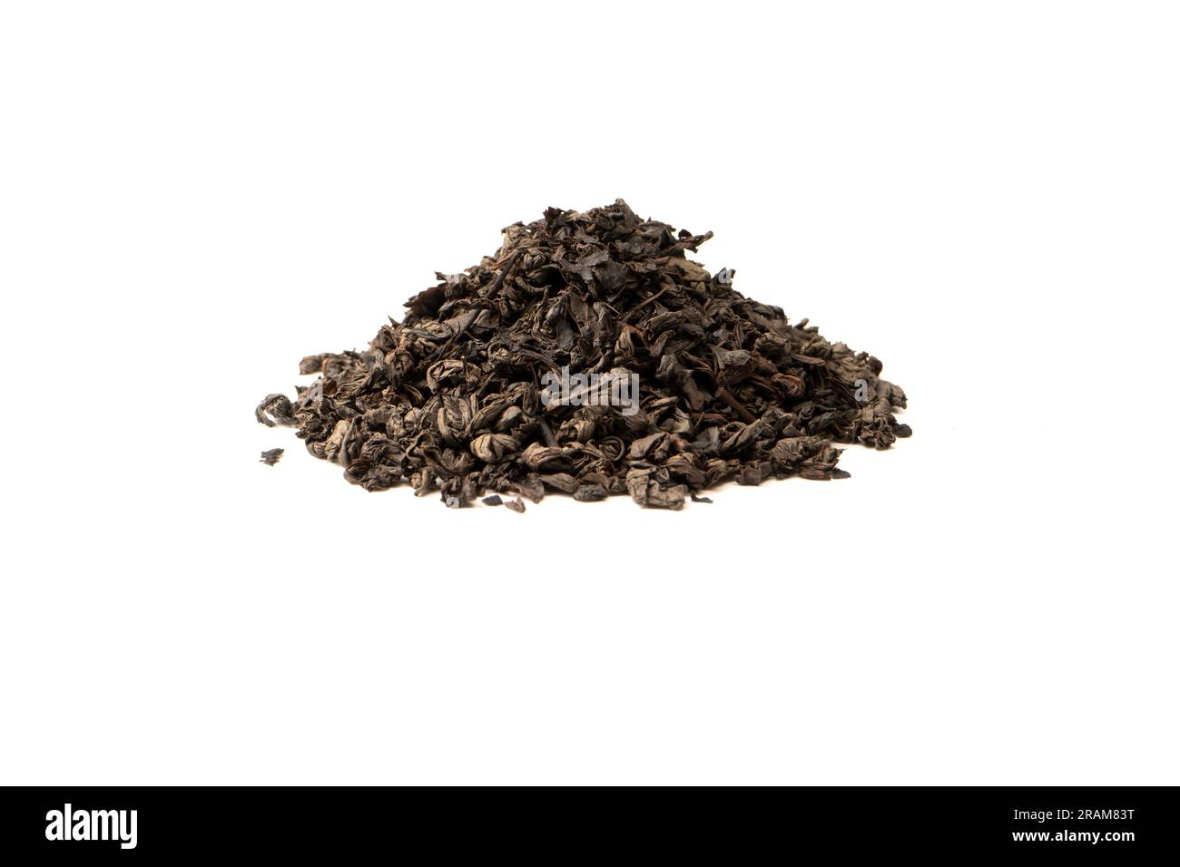 Dried tea leaves isolated on a white background. Top view. Stock Photo