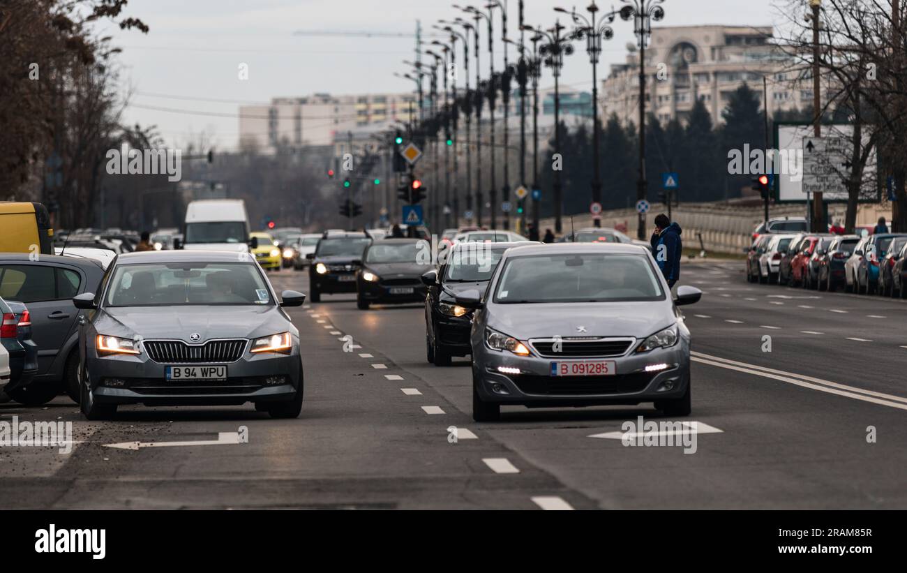 Bumper to Bumper Urban traffic congestion during peak hour in