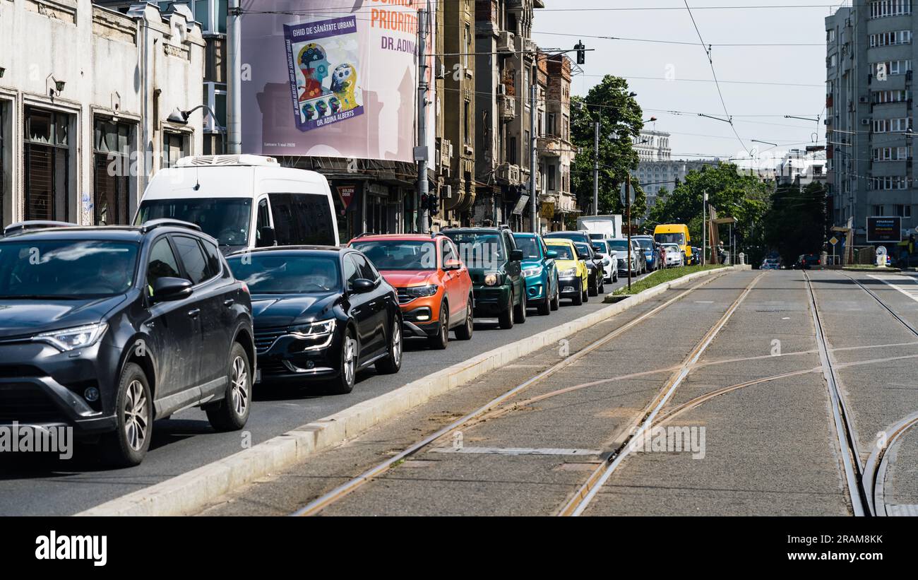 Bumper to Bumper Urban traffic congestion during peak hour in