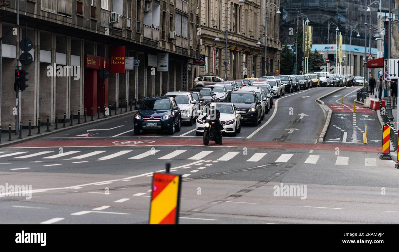 Bumper to Bumper Urban traffic congestion during peak hour in