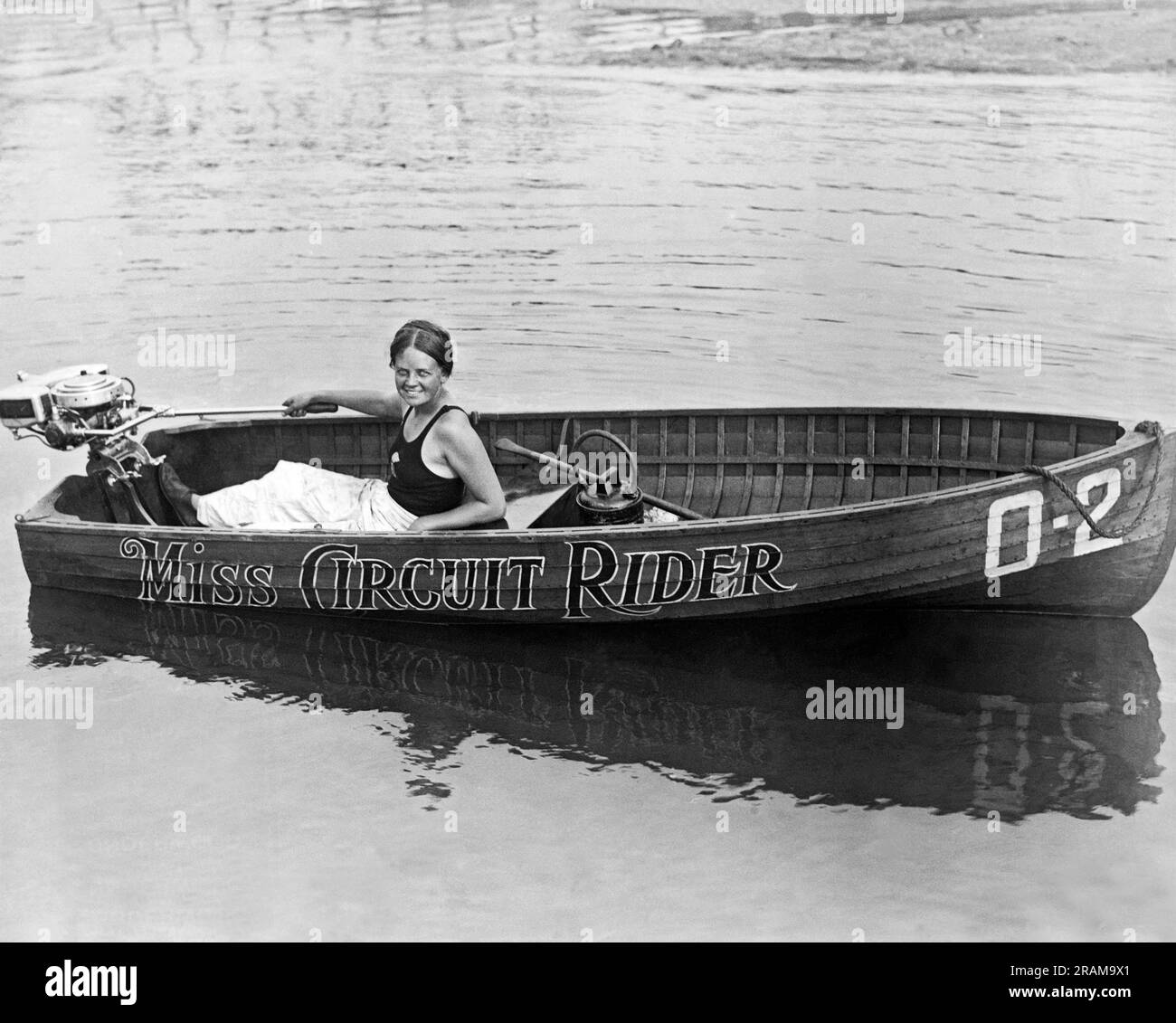New York, New York:  September 15, 1927. Miss Circuit Rider, Helen Hentschel of Whitestone in Queens will participate when the fastest speedboats in the country race in the President's Cup on the Potomac River. Stock Photo