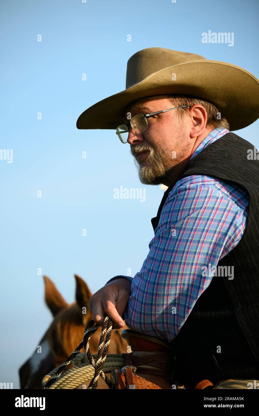 Chance Dennis of Dennis Ranch in Red Owl, South Dakota. Stock Photo