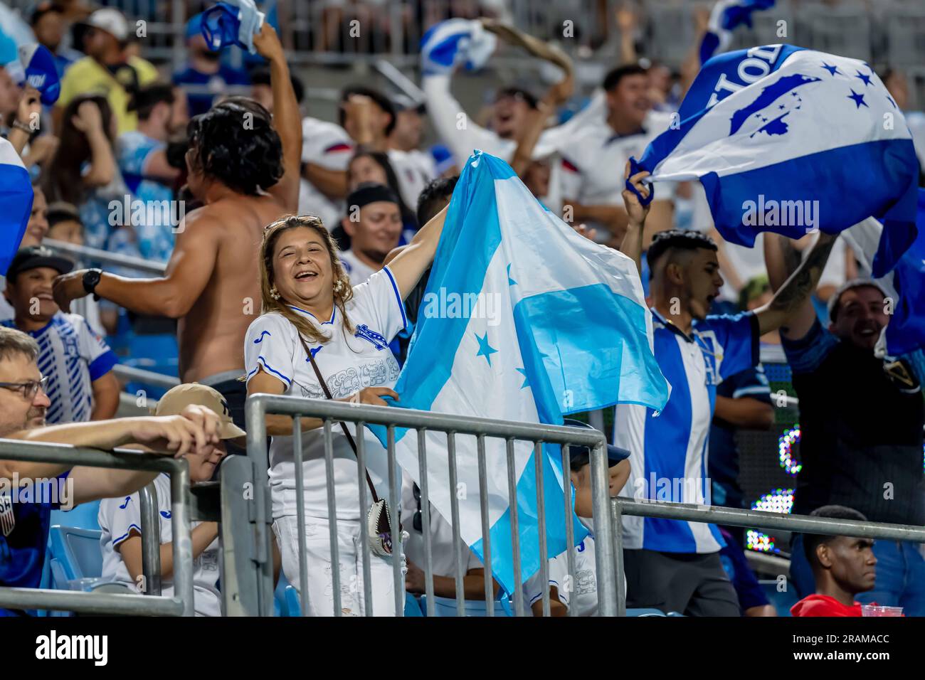 Charlotte, NC, USA. 2nd July, 2023. Fans show their support as Honduras plays against Haiti at their final match in Group B play of the 2023 Concacaf Gold Cup at the Bank of America Stadium in Charlotte, NC. Honduras rallied to beat Haiti 2-1 in regulation play. (Credit Image: © Walter G. Arce Sr./ZUMA Press Wire) EDITORIAL USAGE ONLY! Not for Commercial USAGE! Stock Photo