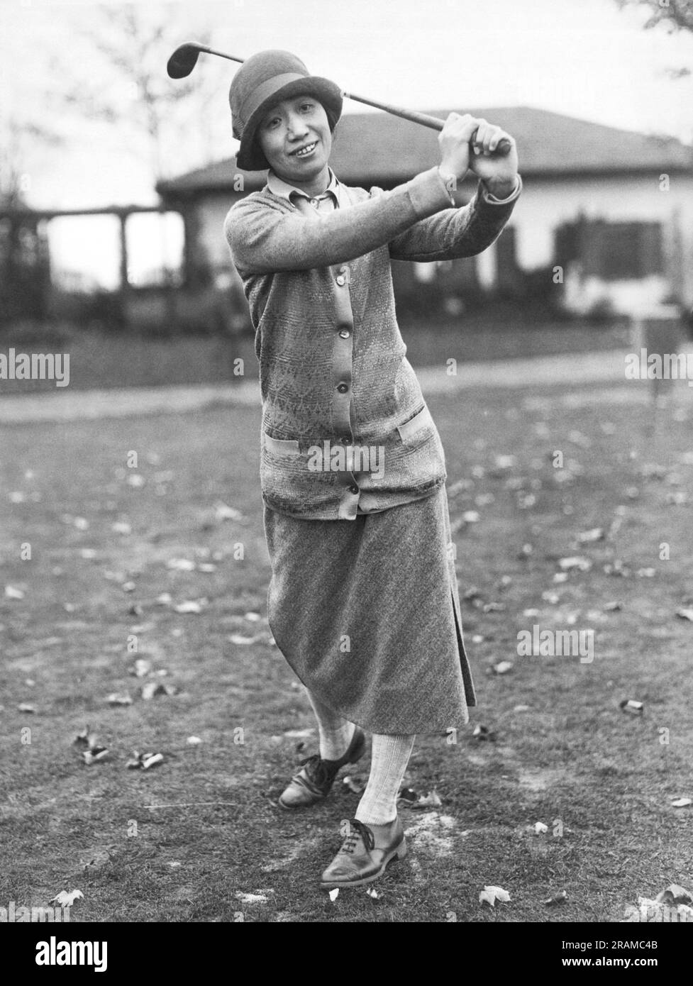 Rye, New York:  November 5, 1925 Princess Asaka, sister of the Empress of Japan amd wife of Prince Asaka, shows her form on the golf course at the Westchester-Biltmore Country Club. Stock Photo