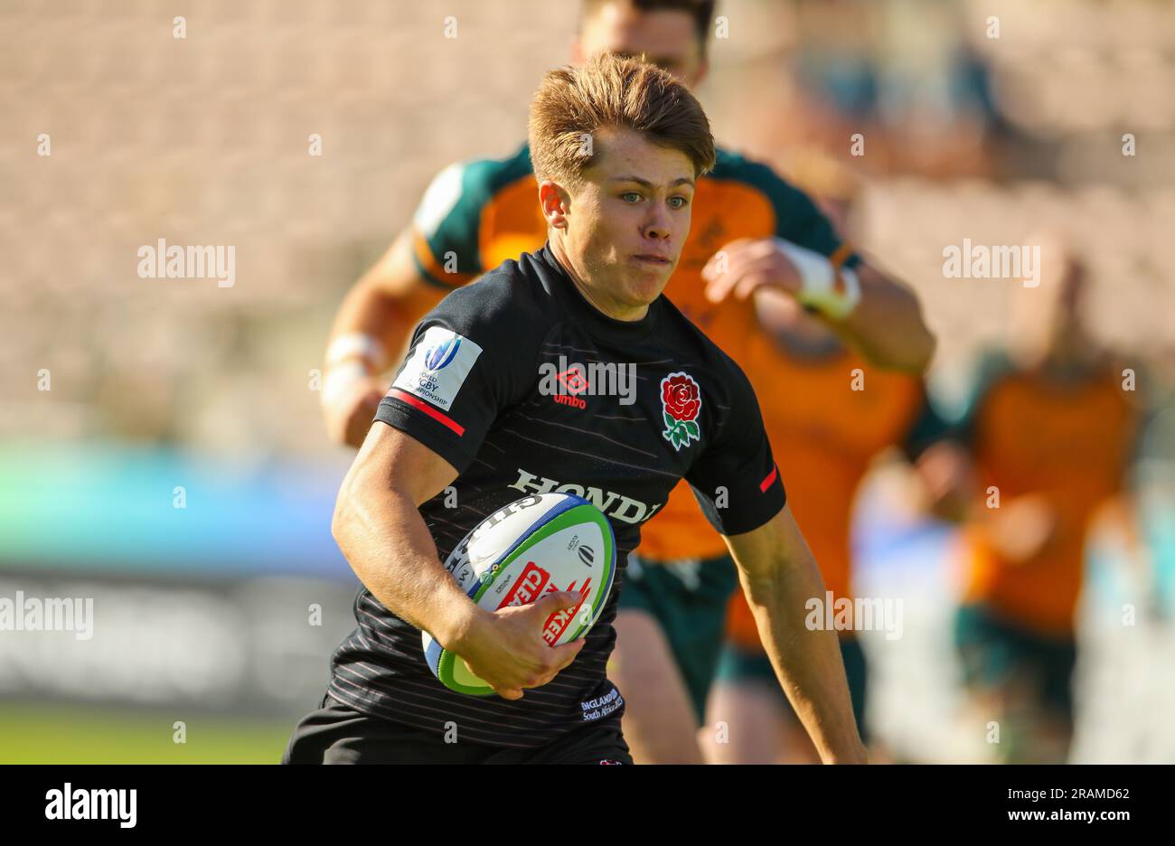 Cape Town, SOUTH AFRICA - Tuesday 04 July 2023, Charlie Bracken of England during the World Rugby U20 Championship match between Australia and England at Athlone Stadium in Cape Town, South Africa. Stock Photo