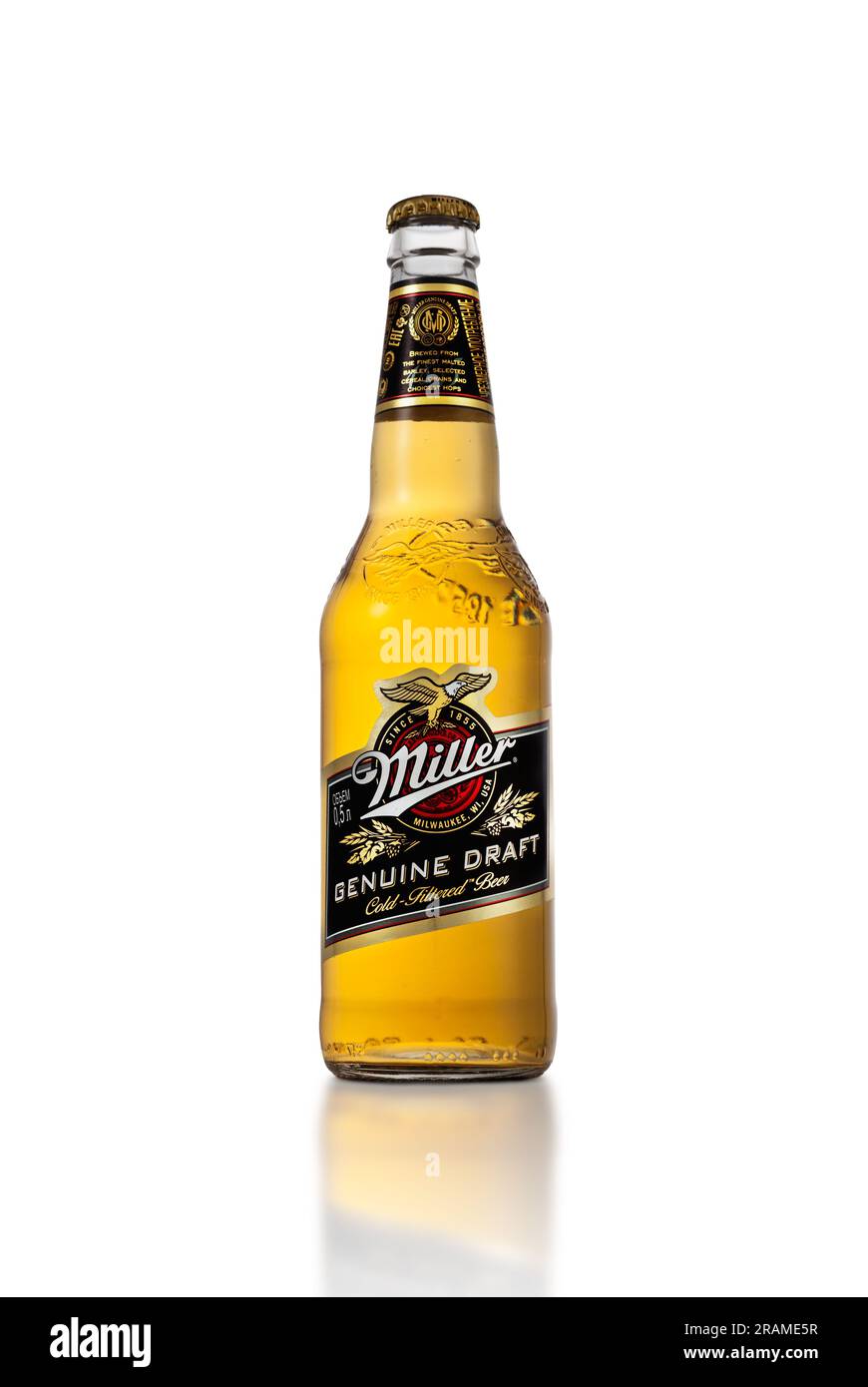 Miller Genuine Draft cold filtered Stock Photo Alamy