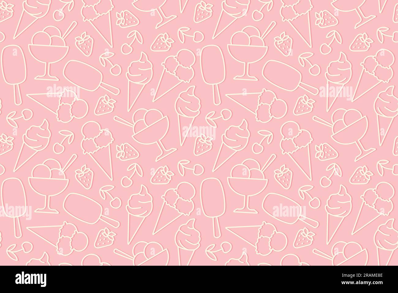 seamless summer pattern with various of ice cream and fruits - vector illustration Stock Vector