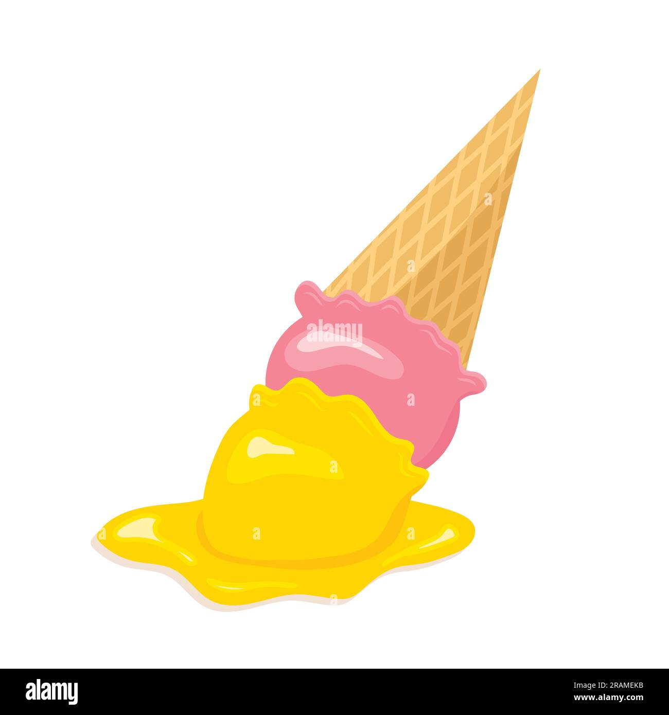 ice cream in a waffle cone upside down and melting - vector ...