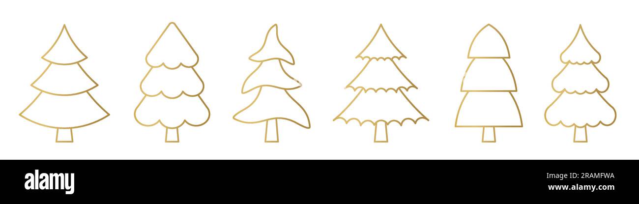 set of golden christmas tree - vector illustration Stock Vector Image ...