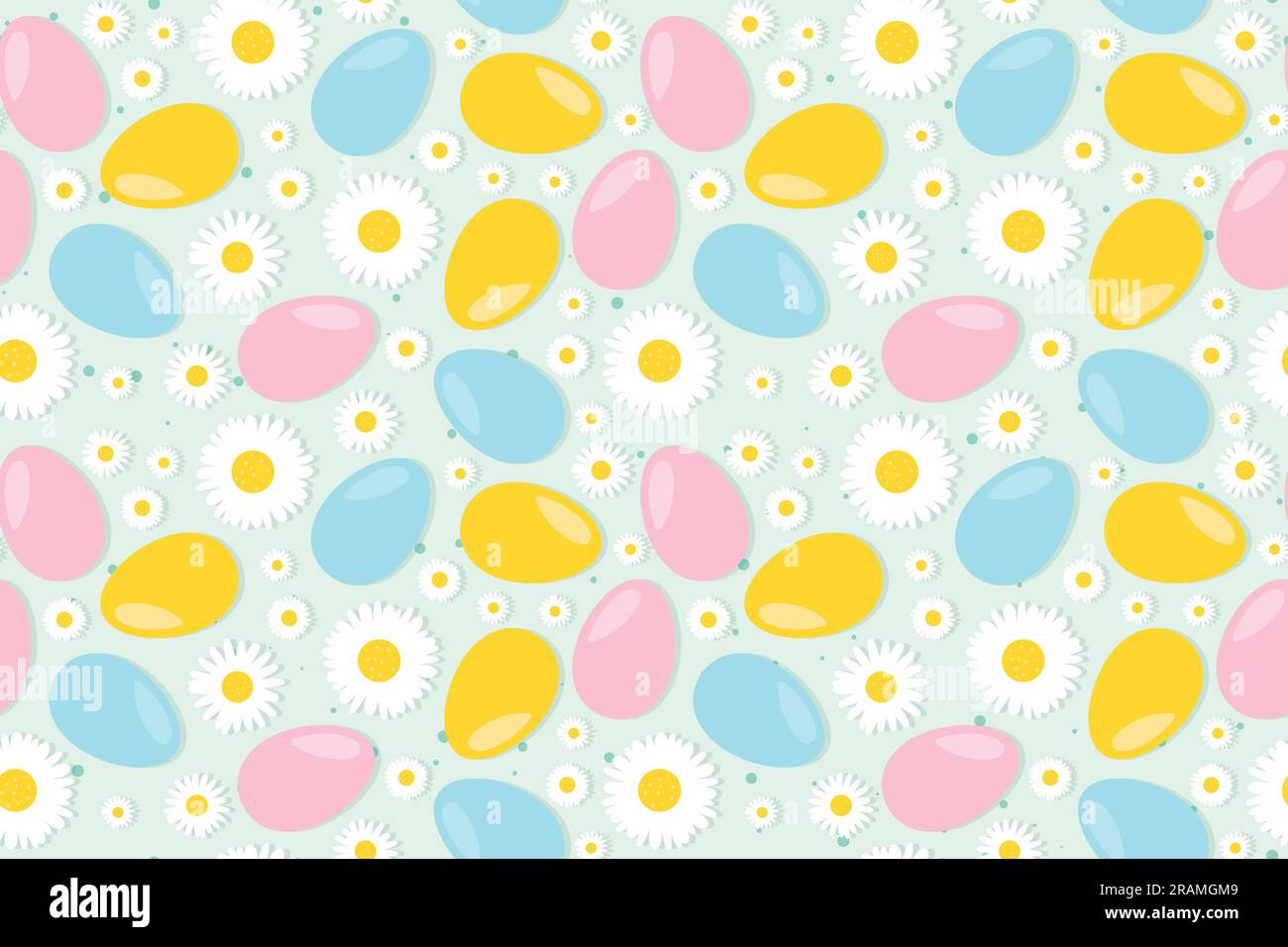 seamless Easter pattern with daisy flowers and colorful eggs- vector illustration Stock Vector