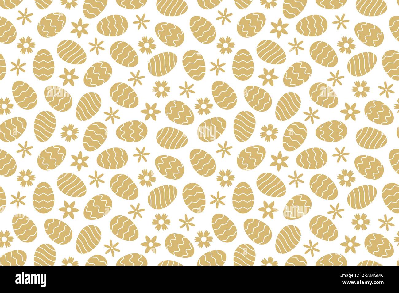 seamless Easter golden pattern with flowers and eggs - vector illustration Stock Vector