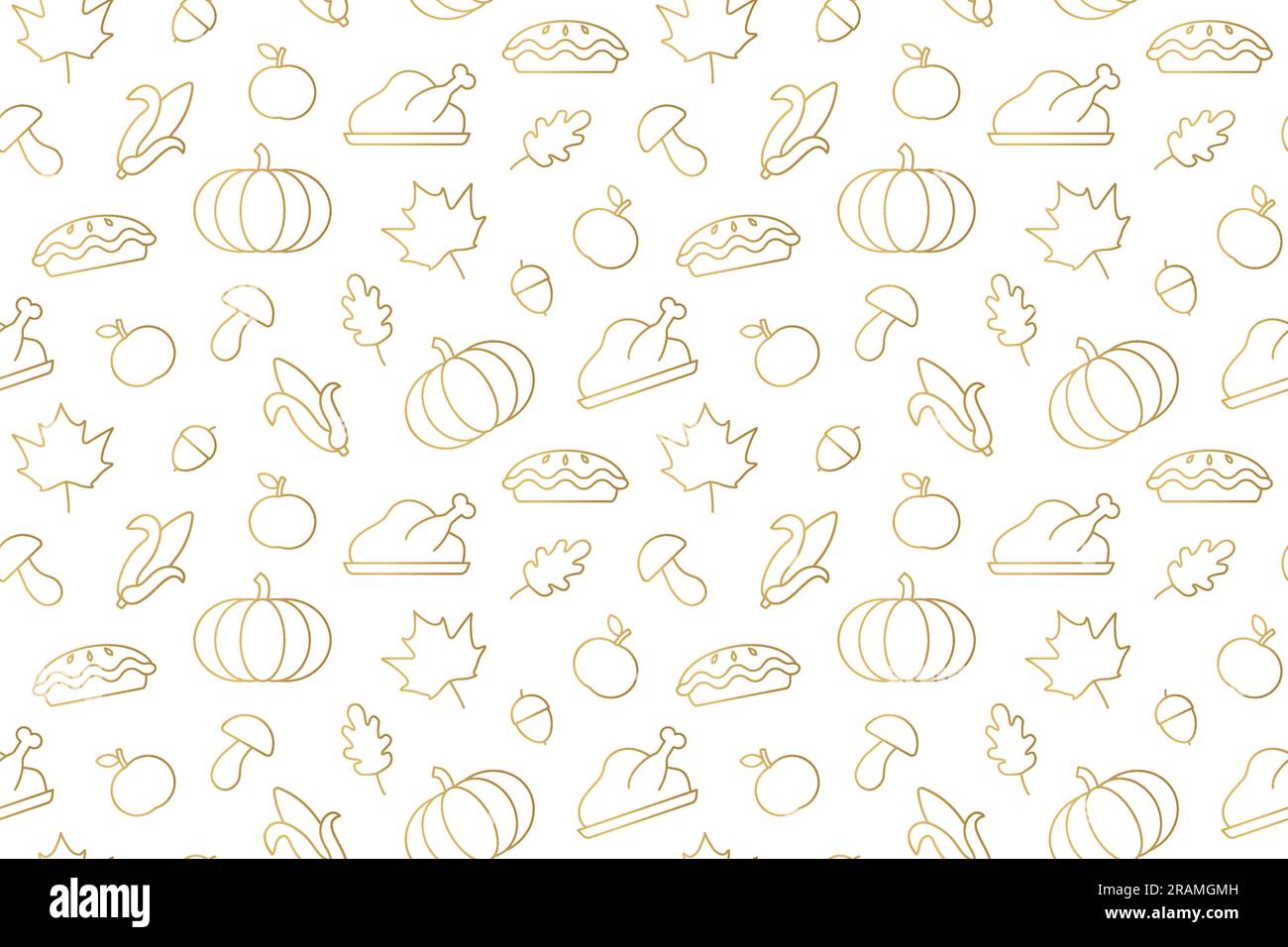 seamless golden pattern with Thanksgiving icons - vector illustration Stock Vector