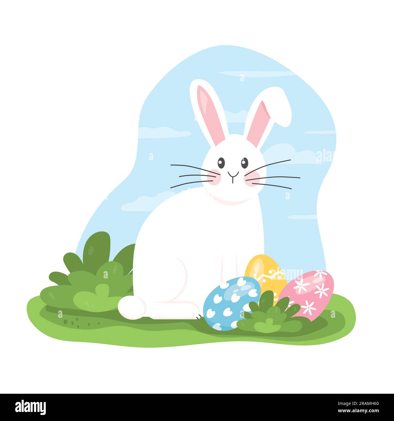 cute bunny and easter eggs in the garden -vector illustration Stock ...