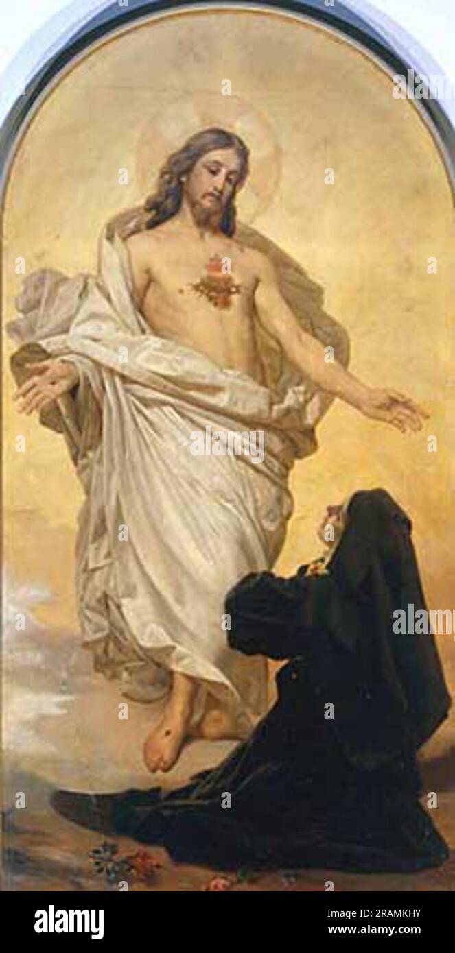 The Vision Of The Heart Of Jesus Of Blessed Marguerite Marie Alacoque by Antonio Ciseri Stock Photo