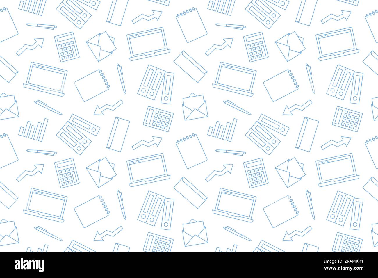 seamless pattern with business, office related icons: laptop, notebook, pen, binders, arrow, graph, calculator, envelope- vector illustration Stock Vector
