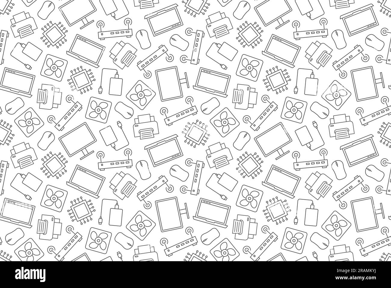 computer hardware seamless pattern, laptop, portable hard drive ...