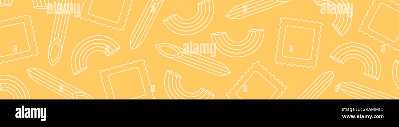 restaurant, kitchen banner with italian pasta icons: macaroni, penne, ravioli - vector illustration Stock Vector