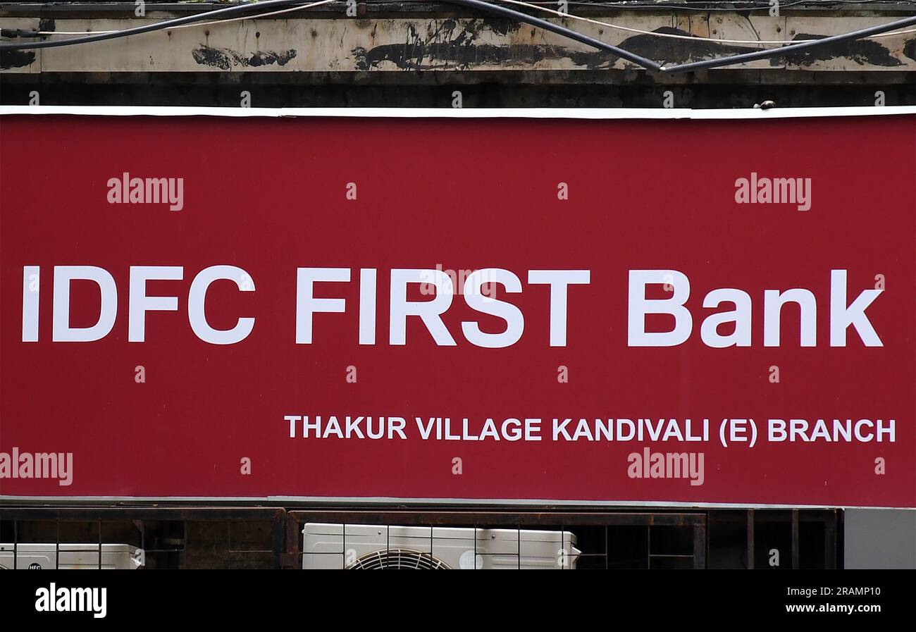Mumbai, India. 04th July, 2023. IDFC First bank logo is seen outside ...