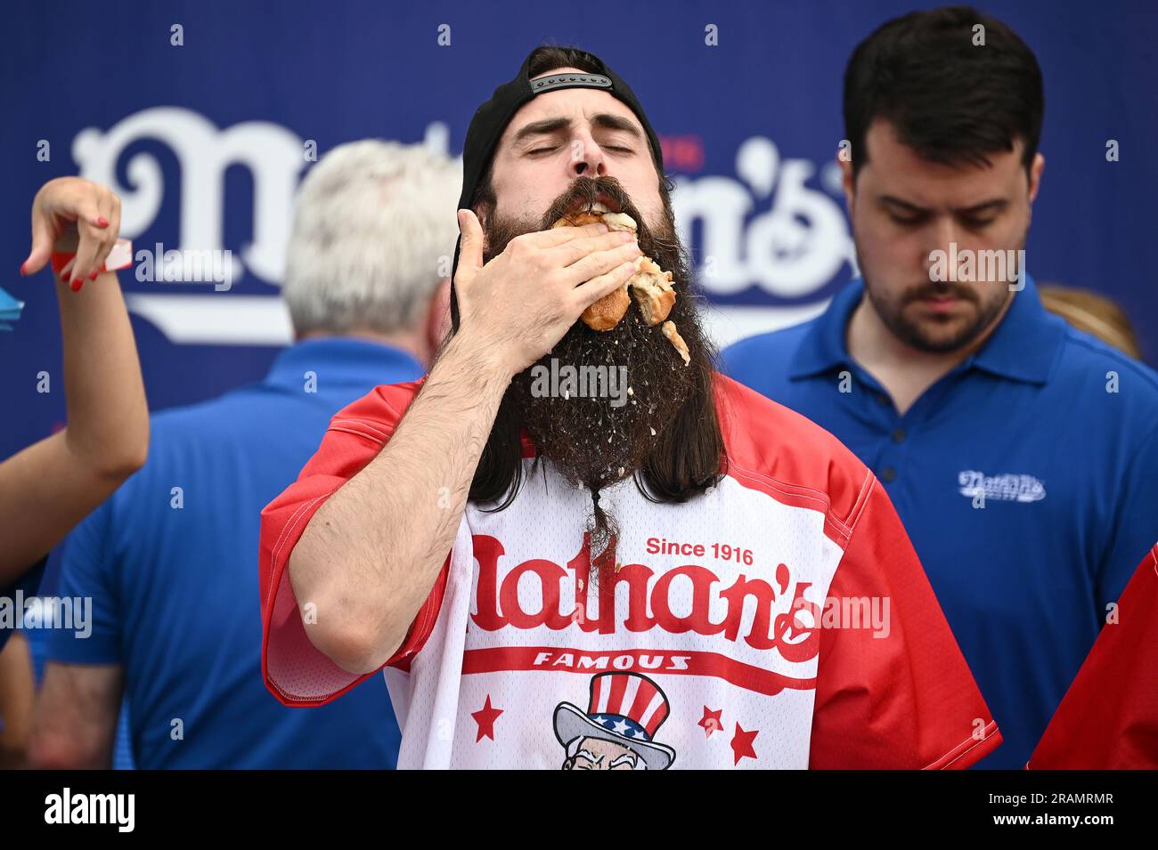New York, USA. 04th July, 2023. Competitive eater Adam Moran from