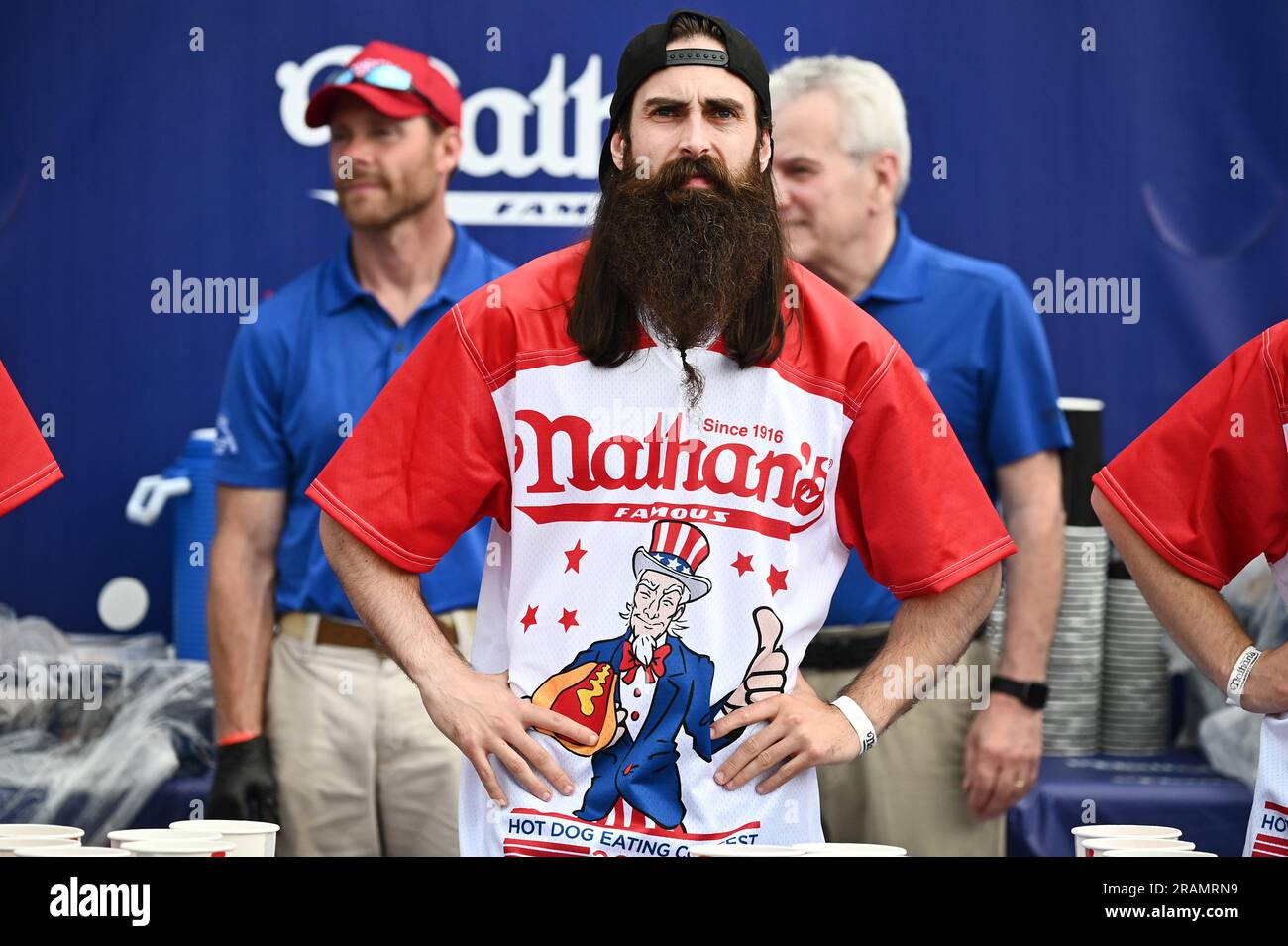 New York, USA. 04th July, 2023. Competitive eater Adam Moran from