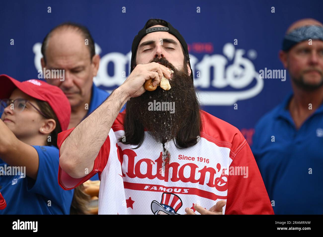 New York, USA. 04th July, 2023. Competitive eater Adam Moran from