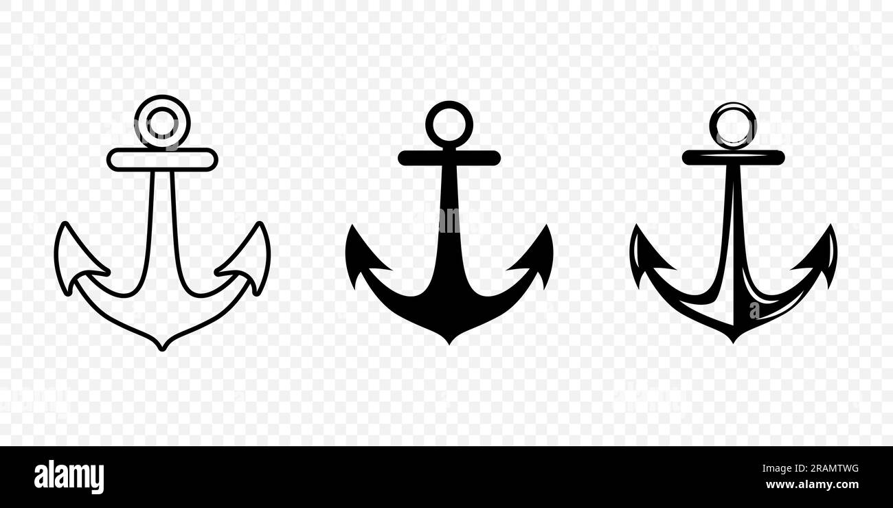 Vector Anchors. Anchor Silhouette Icon Set. Black and White Anchor with Outline. Anchor Design Template Collection. Vector Illustrtion Stock Vector