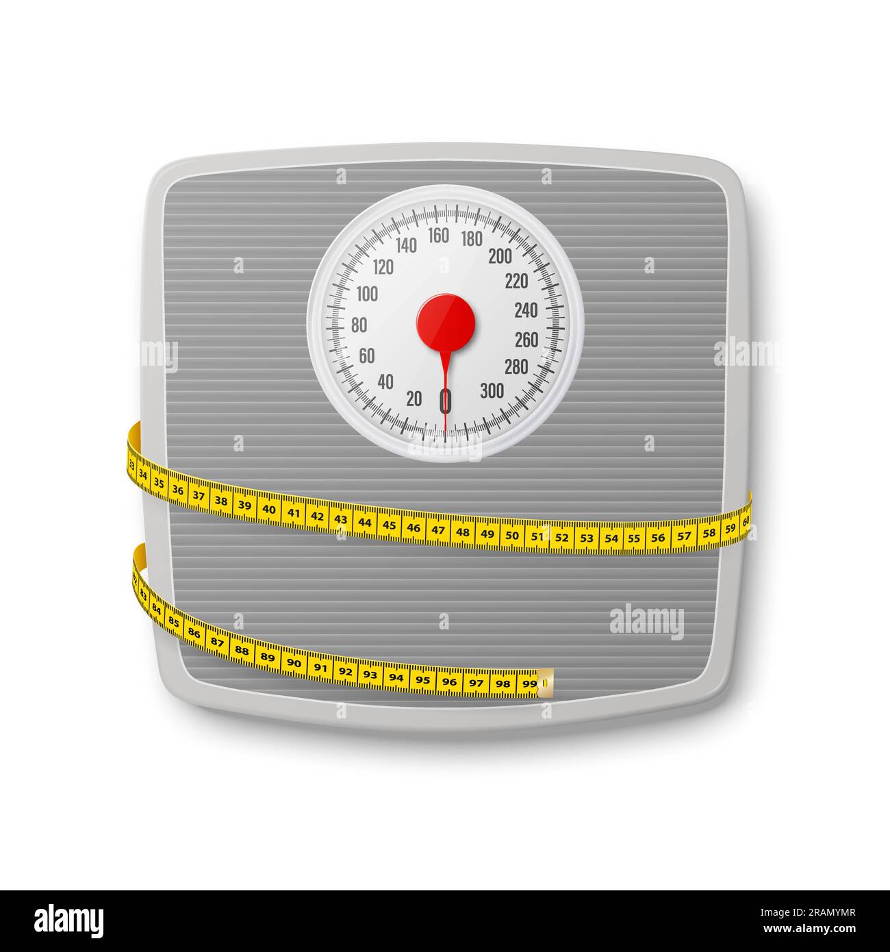 Vector 3d Realistic Bathroom Scales with Measuring Yellow Tape. Bathroom Body Weight Scales