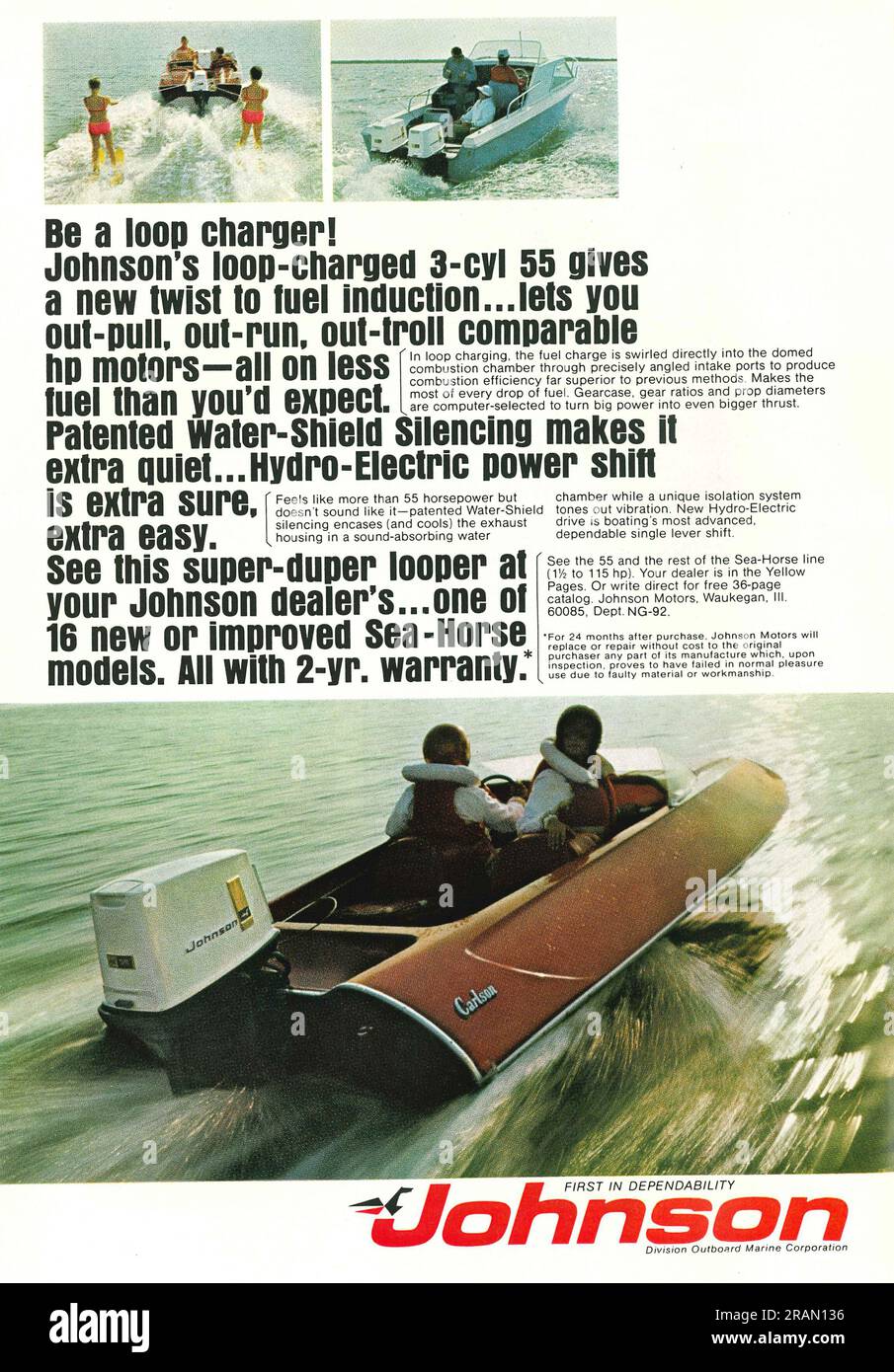 Johnson motor 3cyl 55 advert in a magazine 1969 Stock Photo Alamy
