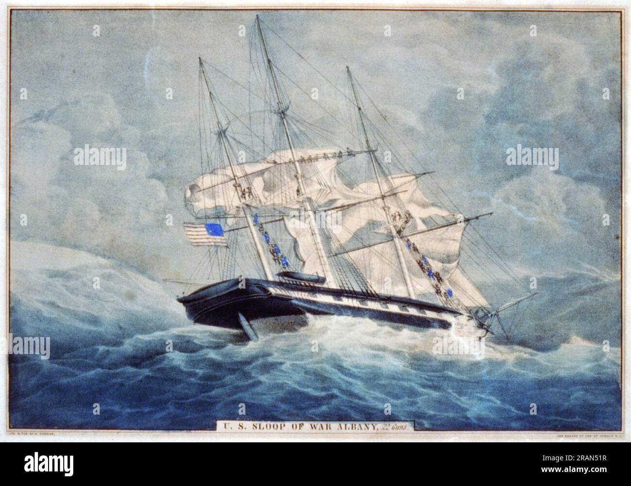 U.S. sloop of war Albany, 22 guns 1856 by Currier and Ives Stock Photo