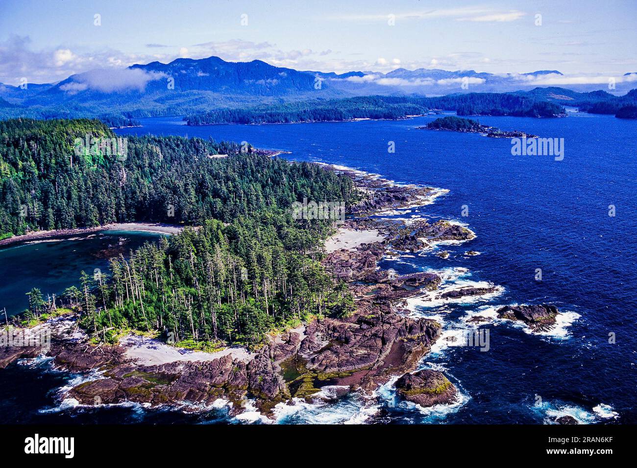 Aerial of Graham Island, Haida Gwaii archipelago, BC, Canada Stock