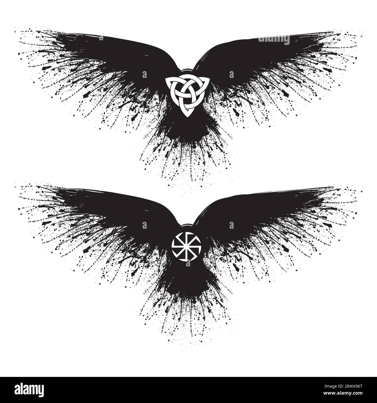 Scandinavian viking symbols raven Stock Vector