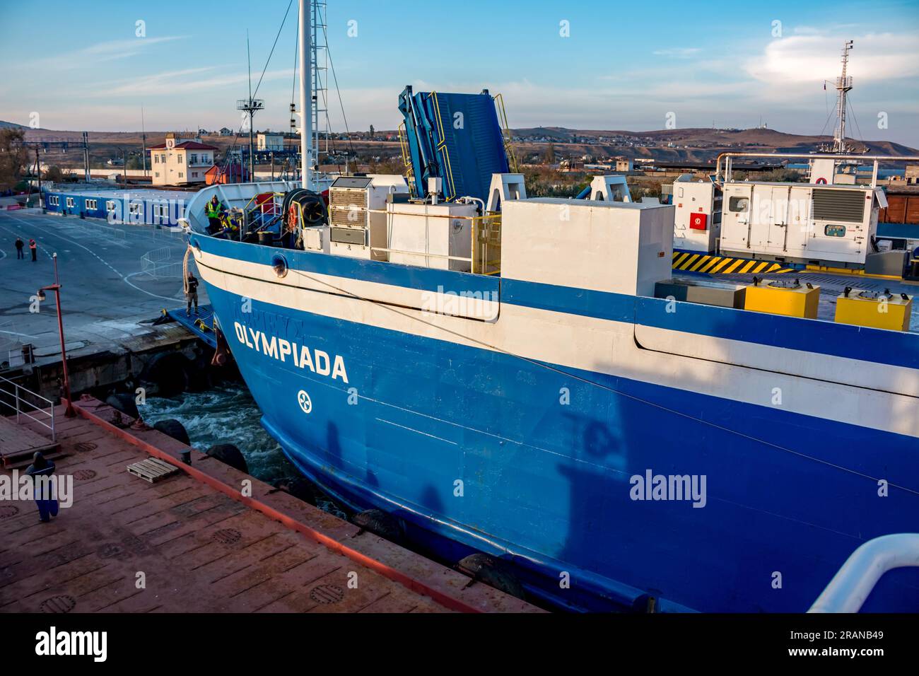 KERCH, CRIMEA - OCT. 2014: Port Krym. Kerchenskaya ferry crossing. Ferry 'Olympiada' Stock Photo