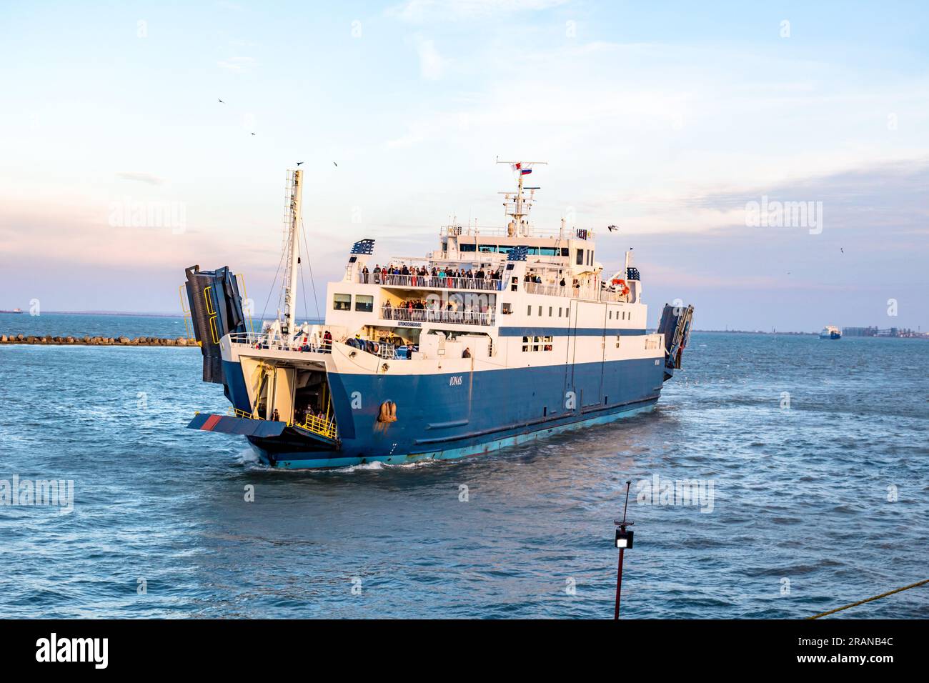 KERCH, CRIMEA - OCT. 2014: Port Krym. Kerchenskaya ferry crossing. Ferry 'Ionas' Stock Photo