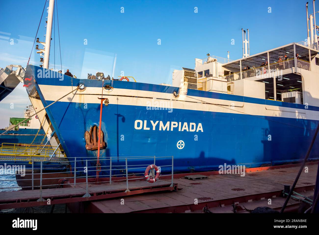 KERCH, CRIMEA - OCT. 2014: Port Krym. Kerchenskaya ferry crossing. Ferry 'Olympiada' Stock Photo