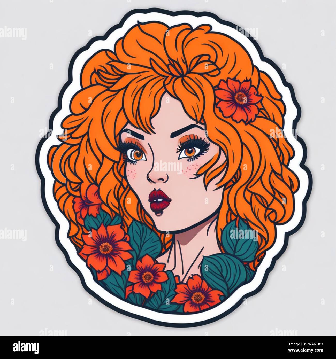 Sticker style illustration of Cyndi Lauper with flowers. Tattoo design ...