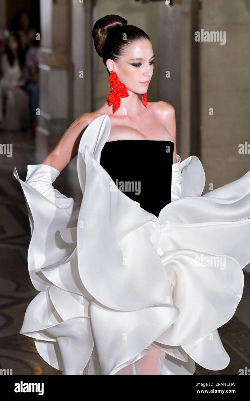 Paris, France. 04th July, 2023. A model walks the runway at the Stephane  Rolland Haute Couture Fall Winter 2023 2024 show as part of Paris Fashion  Week on July 4, 2023 in