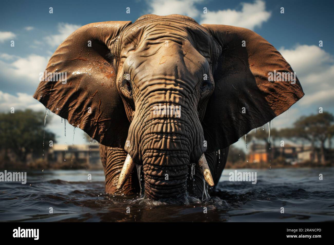 Regal Presence Majestic Elephant Locking Eyes with the Camera. Generative AI Stock Photo Alamy