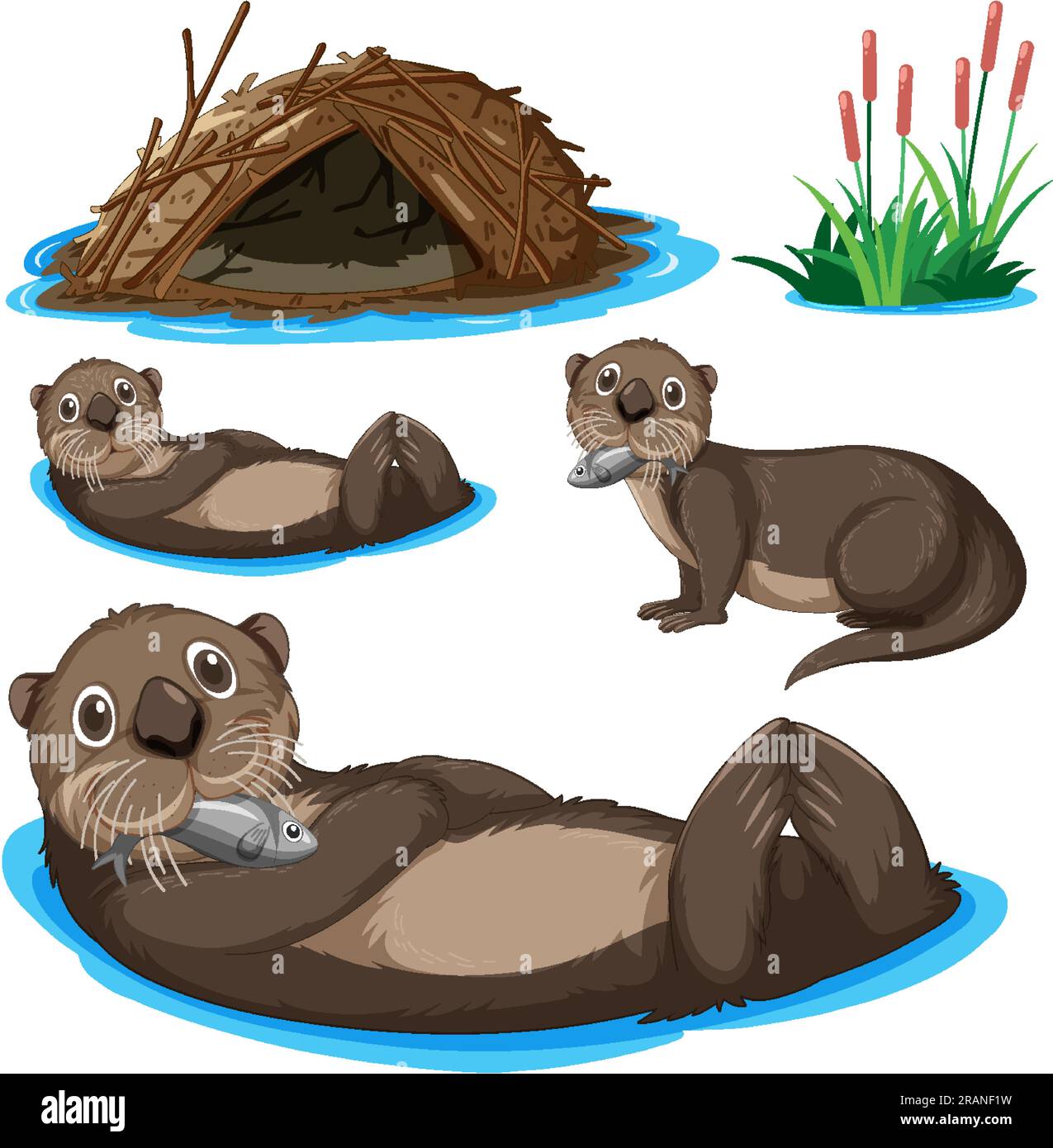Set of otter cartoon character illustration Stock Vector