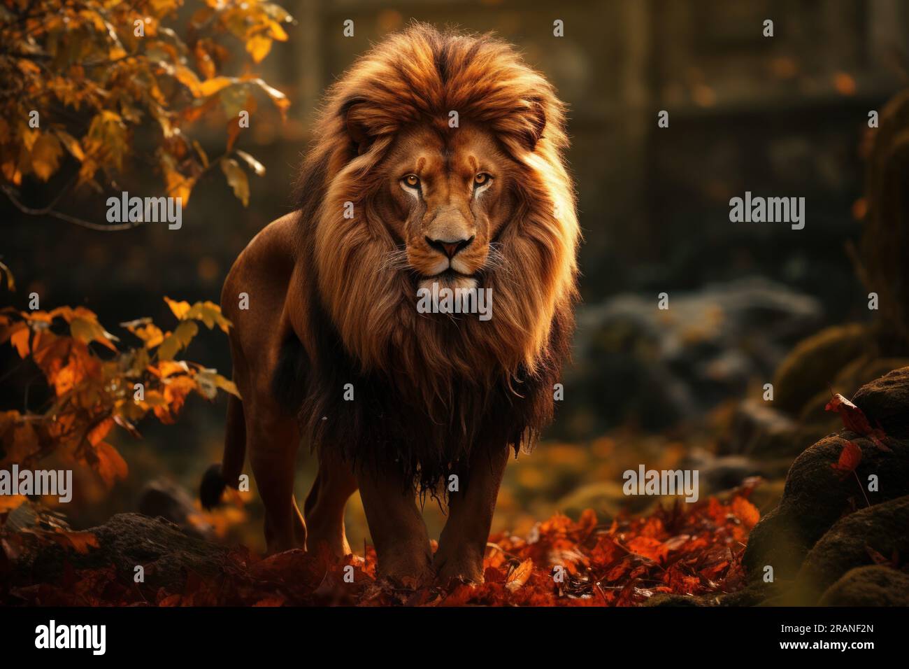 Majestic Gaze Powerful Lion Locking Eyes with the Camera. Generative