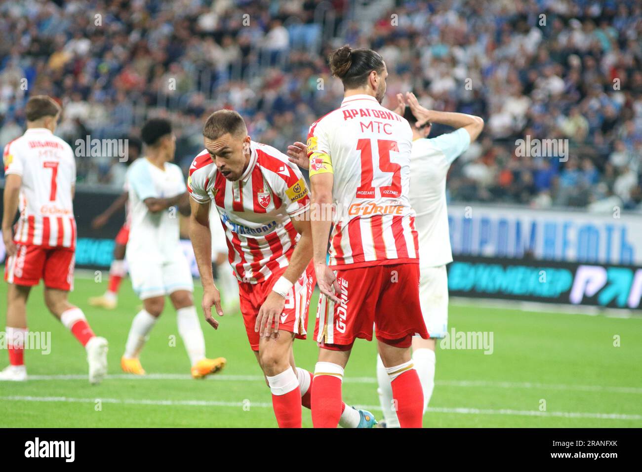 Aleksandar Dragovic #15 of Crvena zvezda during the UEFA Champions League  Group G match between Manchester City and FK Crvena Zvezda at the Etihad  Stadium, Manchester on Tuesday 19th September 2023. (Photo