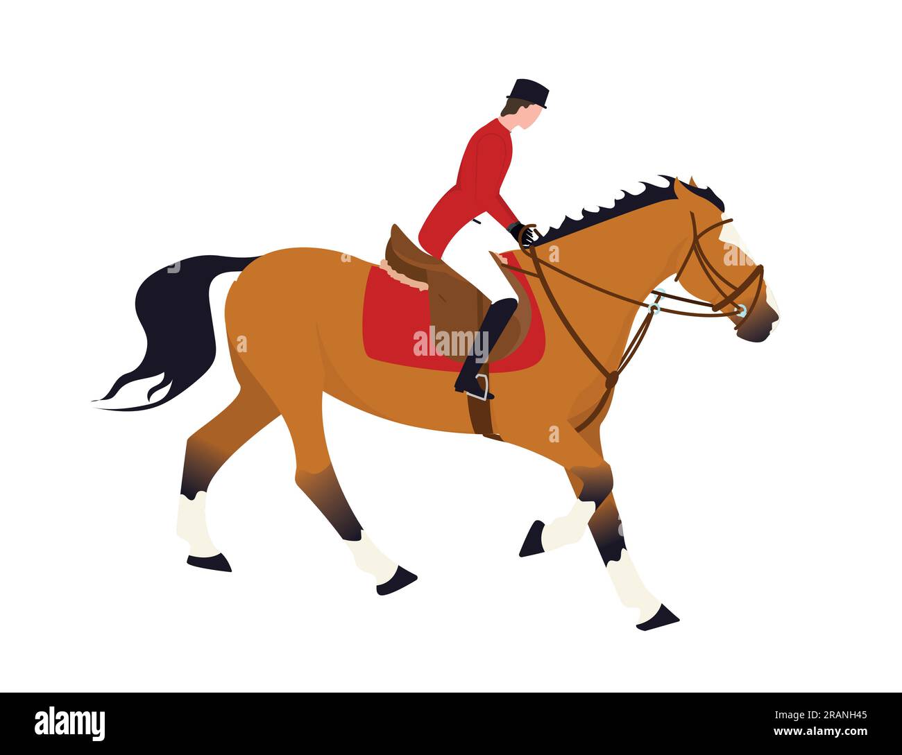 A horseman on a horse. Illustration of a jockey riding a horse. Illustration of a man riding a stallion. Image of a rider on a horse Stock Vector