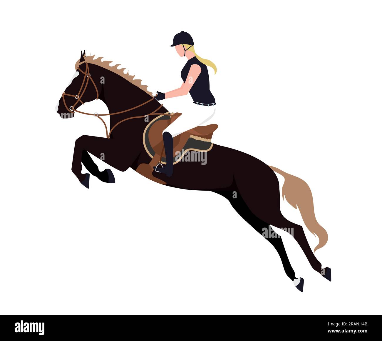 A horsewoman on a horse. Illustration of a girl riding a bouncing horse. Illustration of a woman riding a stallion Stock Vector