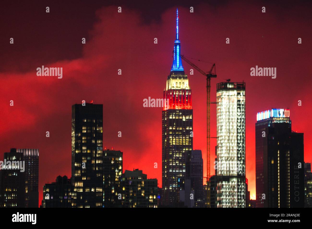 New York City on July 4, 2023, American Independence Day celebrated with Macy's 4th of July fireworks light up the sky next to the Empire State Building in New York City on July 4, 2023, as seen from Weehawken, New Jersey. Credit: Brazil Photo Press/Alamy Live News Stock Photo