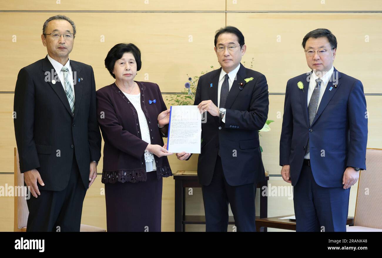 Hitomi Soga, abducted by North Korea in the late 1970s, meets Japan's Prime  Minister Fumio Kishida at the Prime Minister's office in Tokyo on July 5,  2023. Soga was abducted from Sado