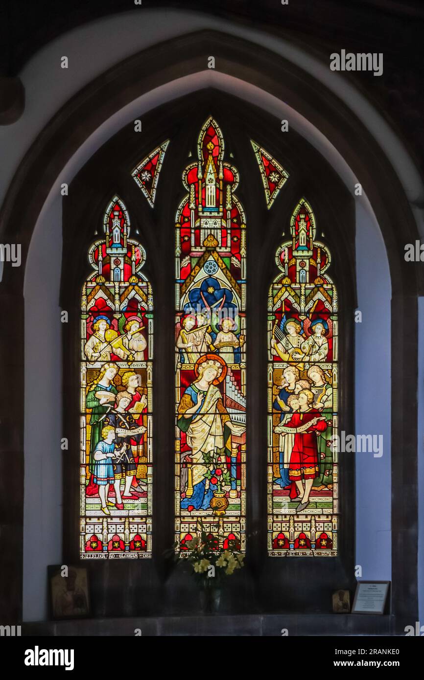 Stained glass window in St Dunstan's Church in Monks Risborough, Buckinghamshire, England Stock Photo